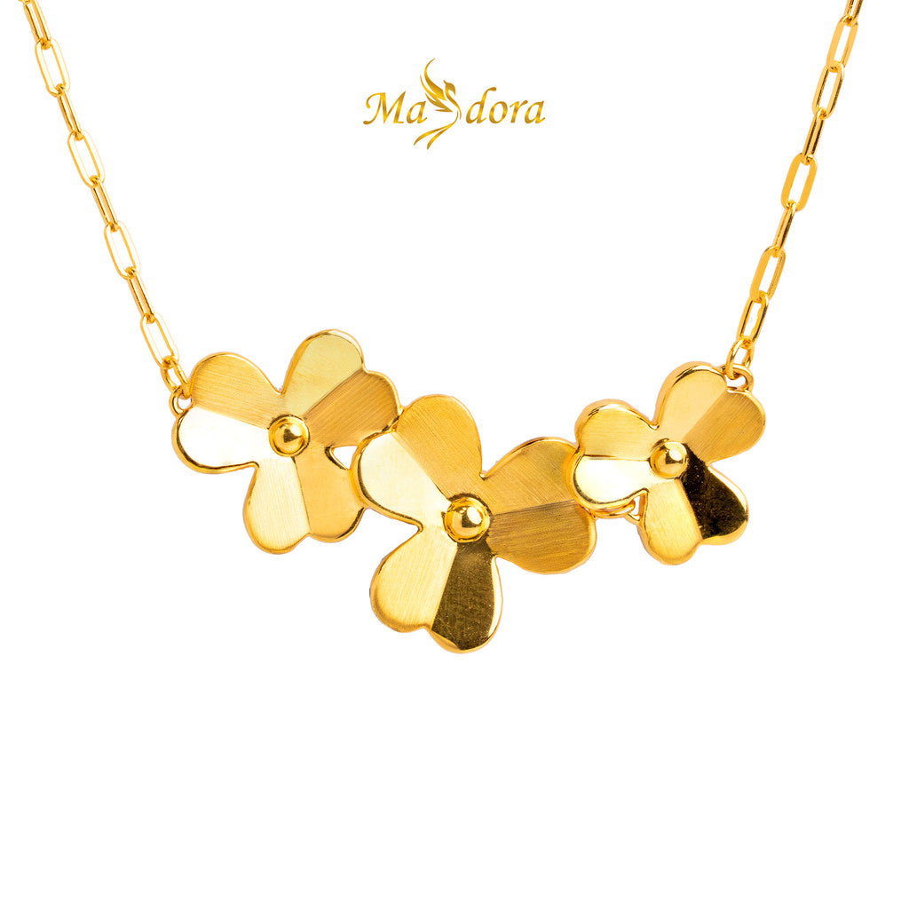 MASDORA 999 Gold Necklace Rantai Leher Emas ~ Matte Triple Trifoglio (EMAS 999/24K)