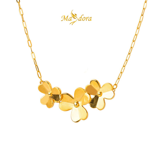 MASDORA 999 Gold Necklace Rantai Leher Emas ~ Matte Triple Trifoglio (EMAS 999/24K)