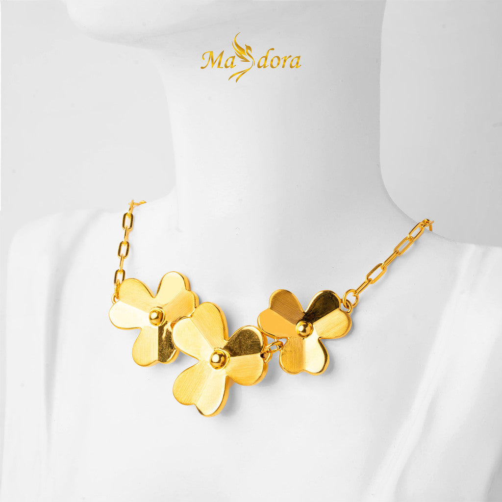MASDORA 999 Gold Necklace Rantai Leher Emas ~ Matte Triple Trifoglio (EMAS 999/24K)