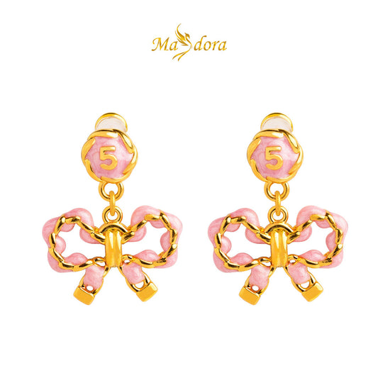 MASDORA 999 Gold Earring Earrings Emas ~ Dangling Pink Sugary Pretzel (EMAS 999/24K)