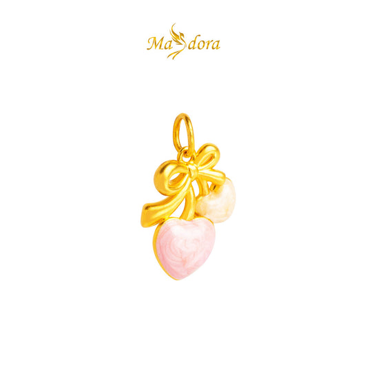 MASDORA 999 Gold Pendant Loket Emas ~ Double Cherry Ribbon  (EMAS 999/24K)