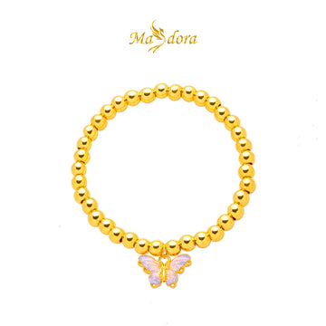 MASDORA 999 Gold Bracelet Rantai Tangan Emas ~ Stretchable Violet Butterfly Boba (EMAS 999/24K)