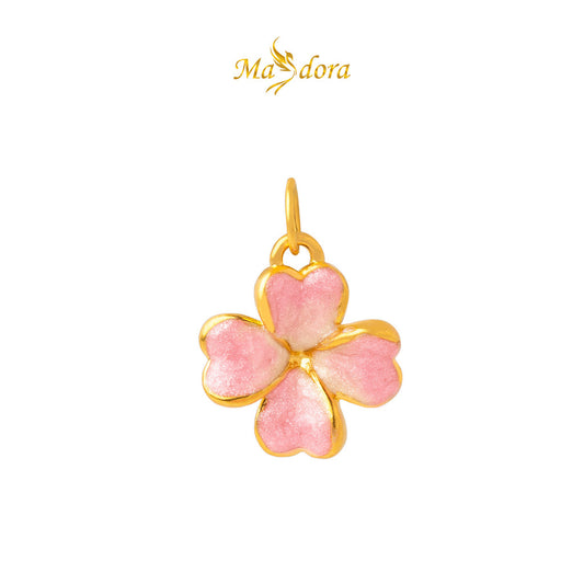MASDORA 999 Gold Pendant Loket Emas ~ Acutifolia Flower (Pink)  (EMAS 999/24K) -- FREE 925 SILVER NECKLACE!