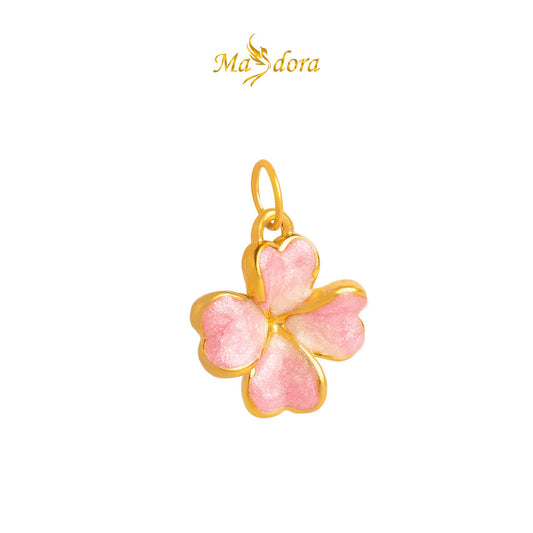 MASDORA 999 Gold Pendant Loket Emas ~ Acutifolia Flower (Pink)  (EMAS 999/24K) -- FREE 925 SILVER NECKLACE!