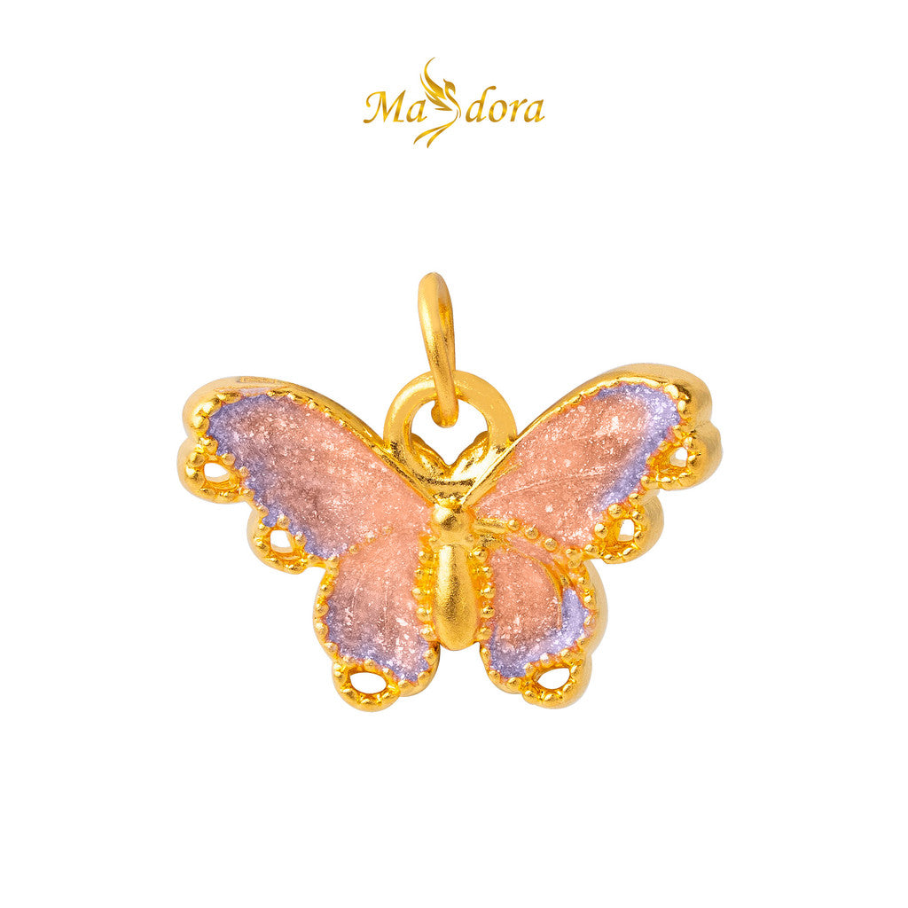 MASDORA 999 Gold Pendant Loket Emas ~ Elegante Violet Butterfly (EMAS 999/24K) -- FREE 925 SILVER NECKLACE!