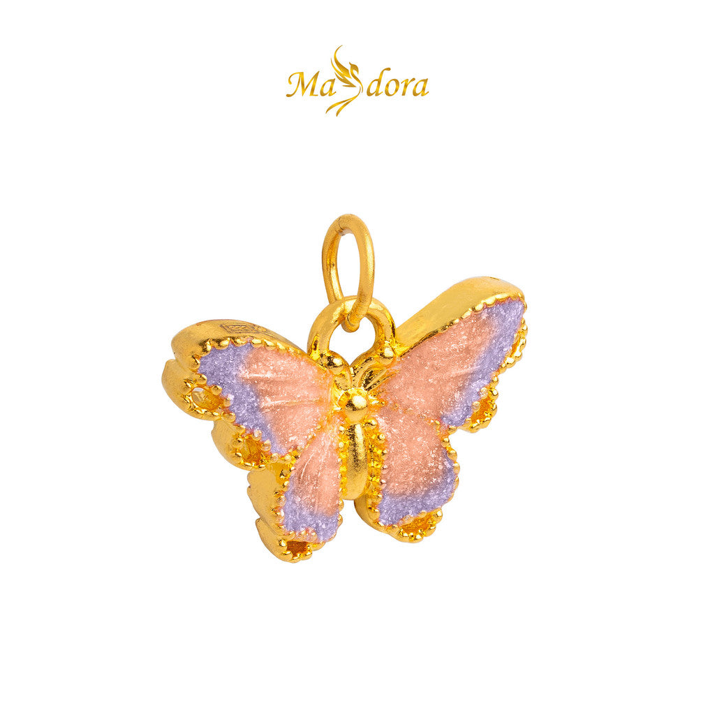 MASDORA 999 Gold Pendant Loket Emas ~ Elegante Violet Butterfly (EMAS 999/24K) -- FREE 925 SILVER NECKLACE!