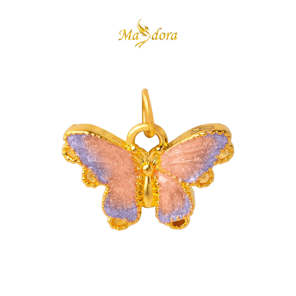MASDORA 999 Gold Pendant Loket Emas ~ Elegante Violet Butterfly (EMAS 999/24K) -- FREE 925 SILVER NECKLACE!