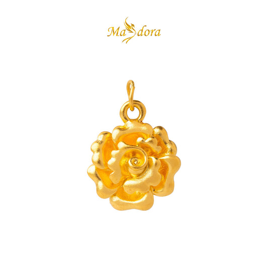 MASDORA 999 Gold Pendant Loket Emas ~ Golden Ruffled Rose (EMAS 999/24K) -- FREE 925 SILVER NECKLACE!