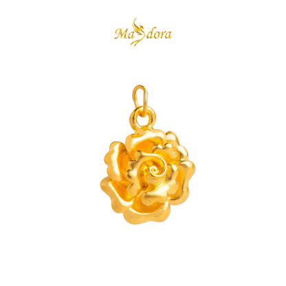 MASDORA 999 Gold Pendant Loket Emas ~ Golden Ruffled Rose (EMAS 999/24K) -- FREE 925 SILVER NECKLACE!