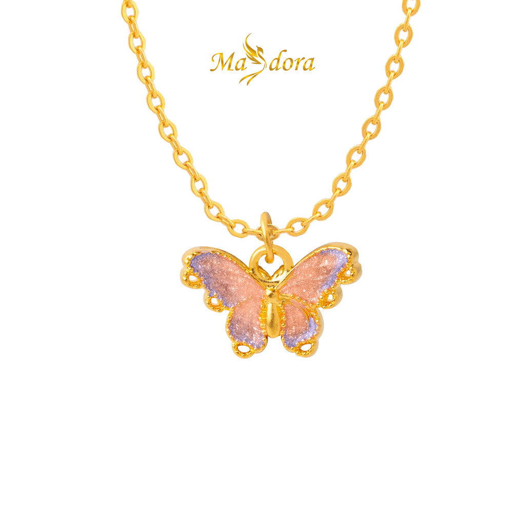 MASDORA 999 Gold Pendant Loket Emas ~ Elegante Violet Butterfly (EMAS 999/24K) -- FREE 925 SILVER NECKLACE!