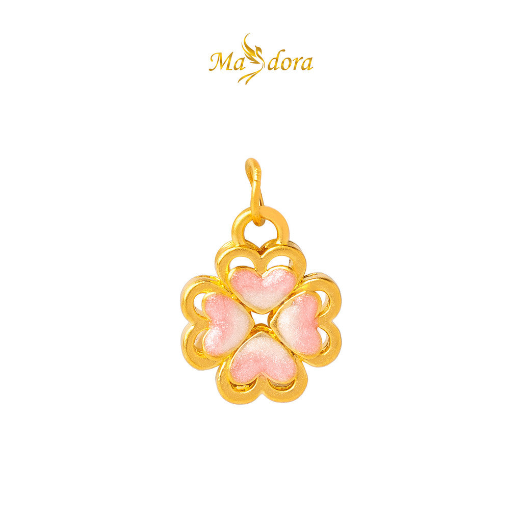 MASDORA 999 Gold Pendant Loket Emas ~ Lovely Clover (Pink) (EMAS 999/24K) -- FREE 925 SILVER NECKLACE!