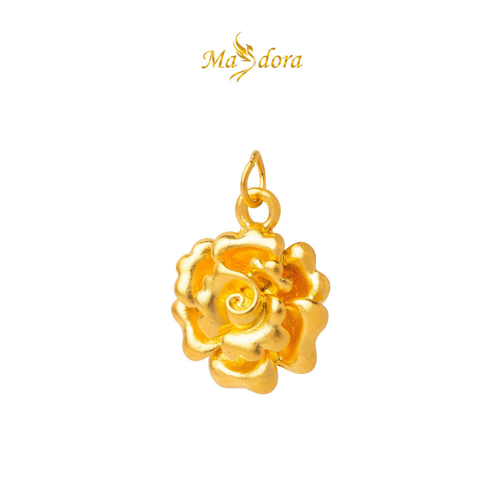 MASDORA 999 Gold Pendant Loket Emas ~ Golden Ruffled Rose (EMAS 999/24K) -- FREE 925 SILVER NECKLACE!