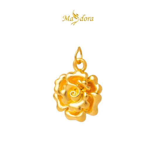 MASDORA 999 Gold Pendant Loket Emas ~ Golden Ruffled Rose (EMAS 999/24K) -- FREE 925 SILVER NECKLACE!
