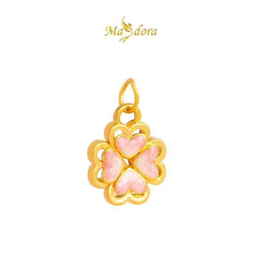 MASDORA 999 Gold Pendant Loket Emas ~ Lovely Clover (Pink) (EMAS 999/24K) -- FREE 925 SILVER NECKLACE!