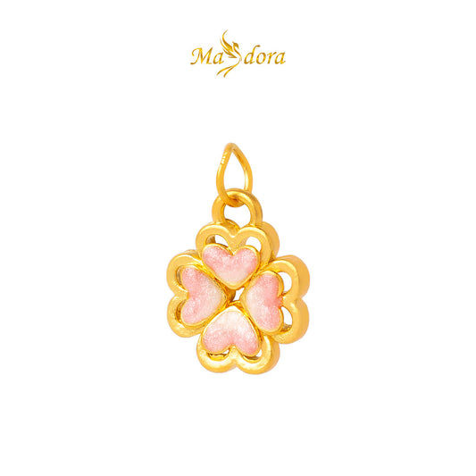MASDORA 999 Gold Pendant Loket Emas ~ Lovely Clover (Pink) (EMAS 999/24K) -- FREE 925 SILVER NECKLACE!