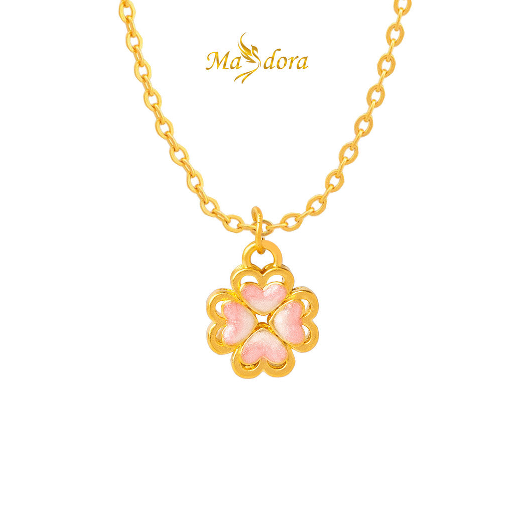 MASDORA 999 Gold Pendant Loket Emas ~ Lovely Clover (Pink) (EMAS 999/24K) -- FREE 925 SILVER NECKLACE!