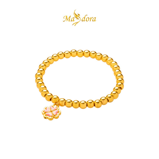MASDORA 999 Gold Bracelet Rantai Tangan Emas ~ Stretchable Lovely Clover Pink (EMAS 999/24K)