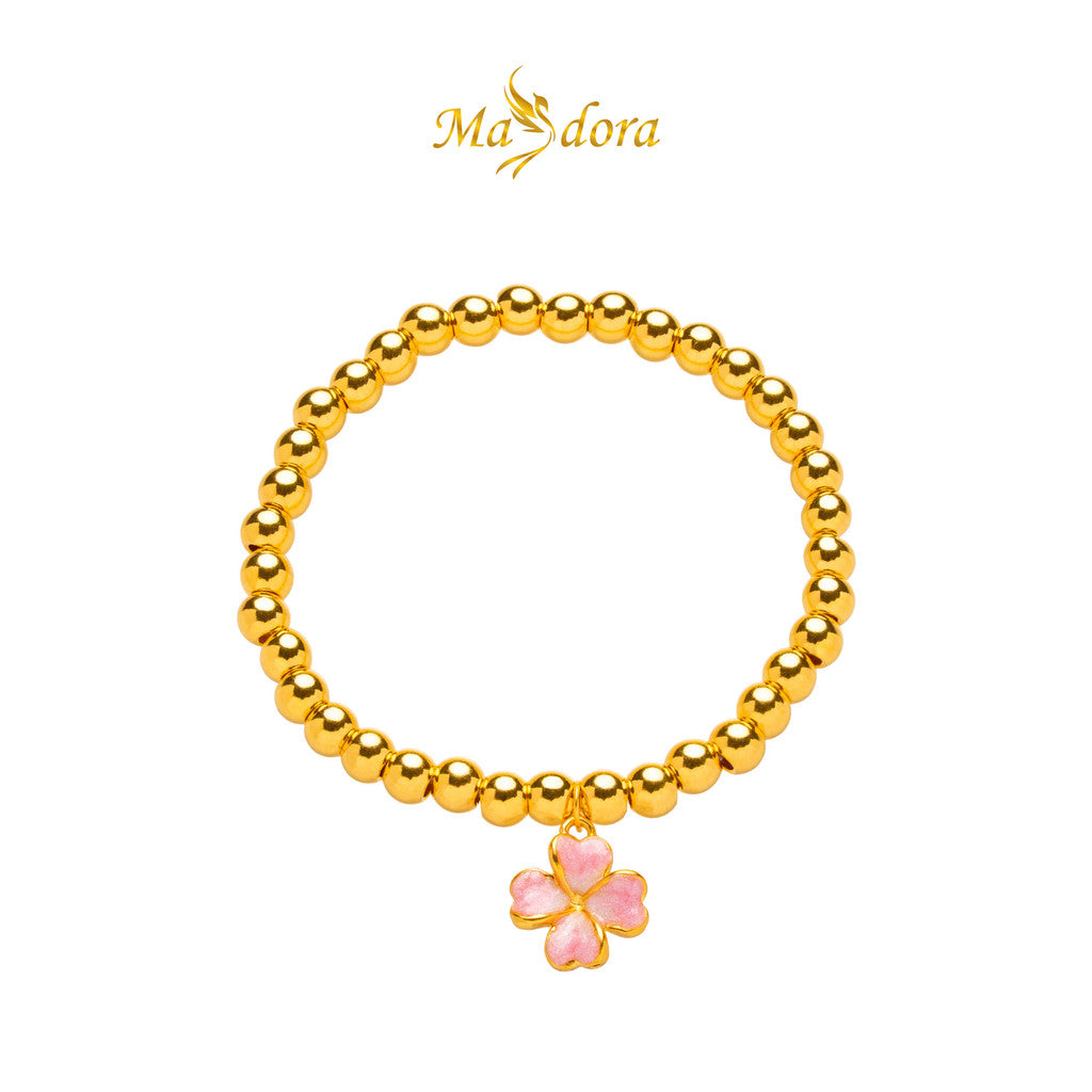 MASDORA 999 Gold Bracelet Rantai Tangan Emas ~ Stretchable Acutifolia (Pink) (EMAS 999/24K)