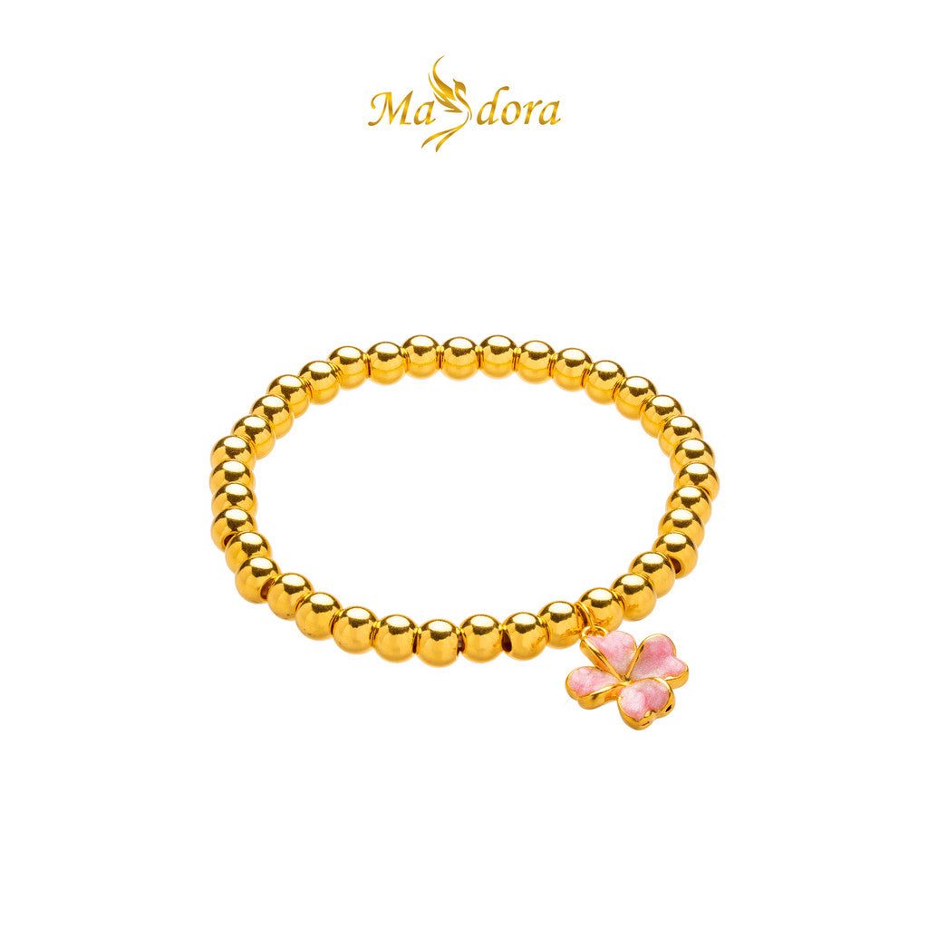 MASDORA 999 Gold Bracelet Rantai Tangan Emas ~ Stretchable Acutifolia (Pink) (EMAS 999/24K)
