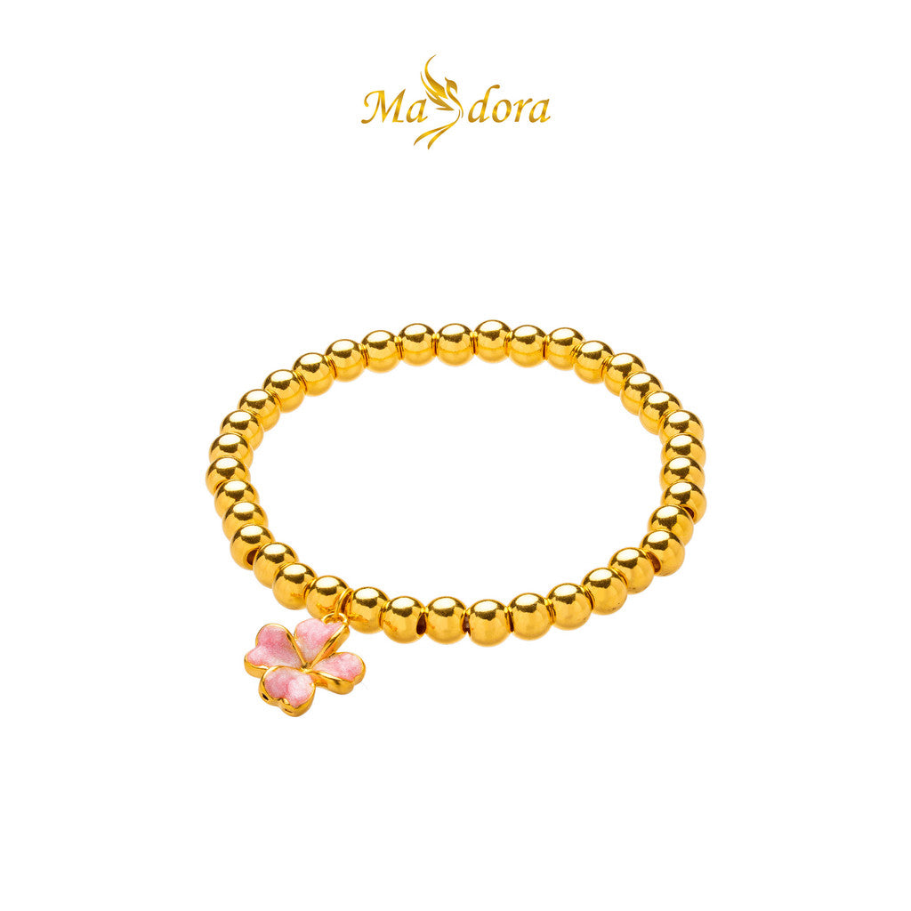 MASDORA 999 Gold Bracelet Rantai Tangan Emas ~ Stretchable Acutifolia (Pink) (EMAS 999/24K)