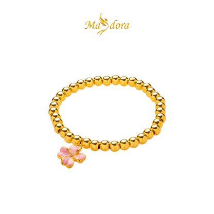 MASDORA 999 Gold Bracelet Rantai Tangan Emas ~ Stretchable Acutifolia (Pink) (EMAS 999/24K)