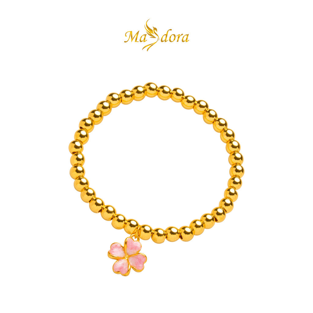 MASDORA 999 Gold Bracelet Rantai Tangan Emas ~ Stretchable Acutifolia (Pink) (EMAS 999/24K)