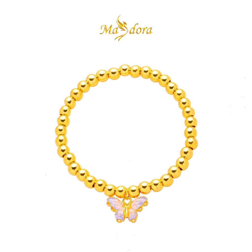 MASDORA 999 Gold Bracelet Rantai Tangan Emas ~ Stretchable Violet Butterfly Boba (EMAS 999/24K)