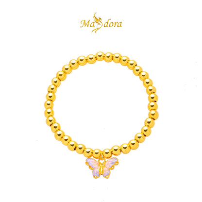 MASDORA 999 Gold Bracelet Rantai Tangan Emas ~ Stretchable Violet Butterfly Boba (EMAS 999/24K)