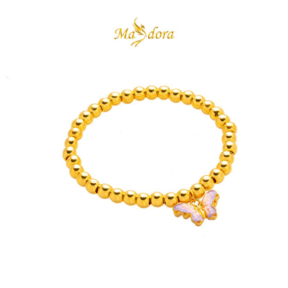 MASDORA 999 Gold Bracelet Rantai Tangan Emas ~ Stretchable Violet Butterfly Boba (EMAS 999/24K)