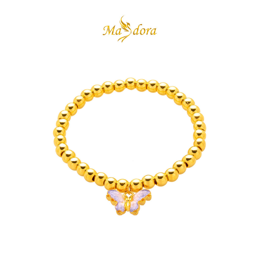 MASDORA 999 Gold Bracelet Rantai Tangan Emas ~ Stretchable Violet Butterfly Boba (EMAS 999/24K)