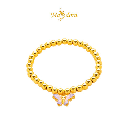 MASDORA 999 Gold Bracelet Rantai Tangan Emas ~ Stretchable Violet Butterfly Boba (EMAS 999/24K)