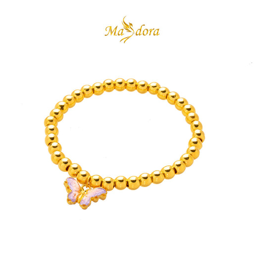 MASDORA 999 Gold Bracelet Rantai Tangan Emas ~ Stretchable Violet Butterfly Boba (EMAS 999/24K)