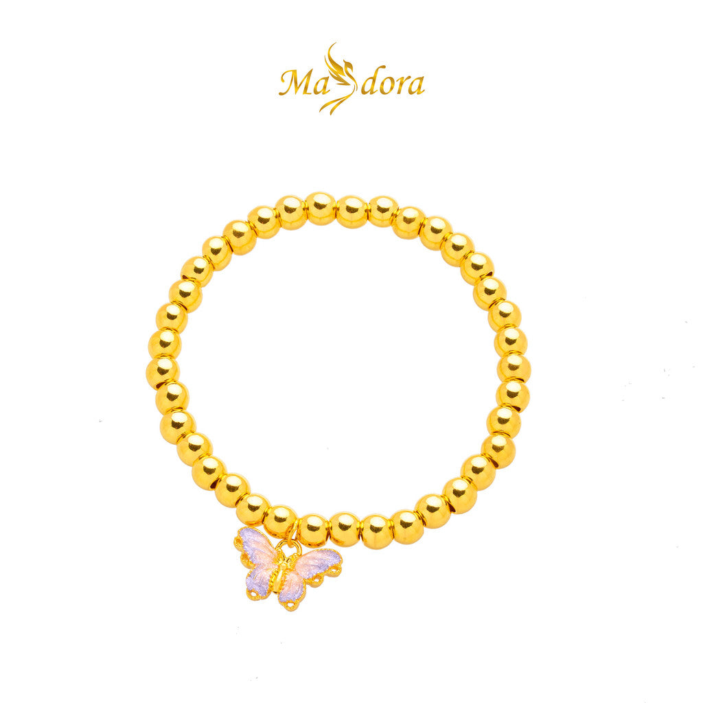 MASDORA 999 Gold Bracelet Rantai Tangan Emas ~ Stretchable Violet Butterfly Boba (EMAS 999/24K)