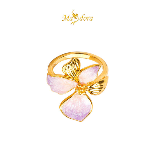 MASDORA 999 Gold Ring Rings Cincin Emas ~ Enormous Orchid (Violet) (EMAS 999/24K)