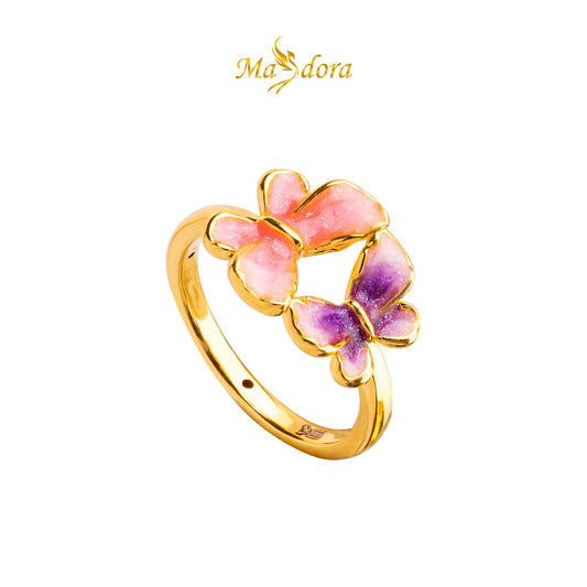 MASDORA 916 Gold Ring Rings Cincin Emas ~ HG Double Tranquil Butterfly (Pink) (EMAS 916/22K)