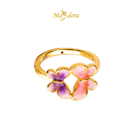 MASDORA 916 Gold Ring Rings Cincin Emas ~ HG Double Tranquil Butterfly (Pink) (EMAS 916/22K)