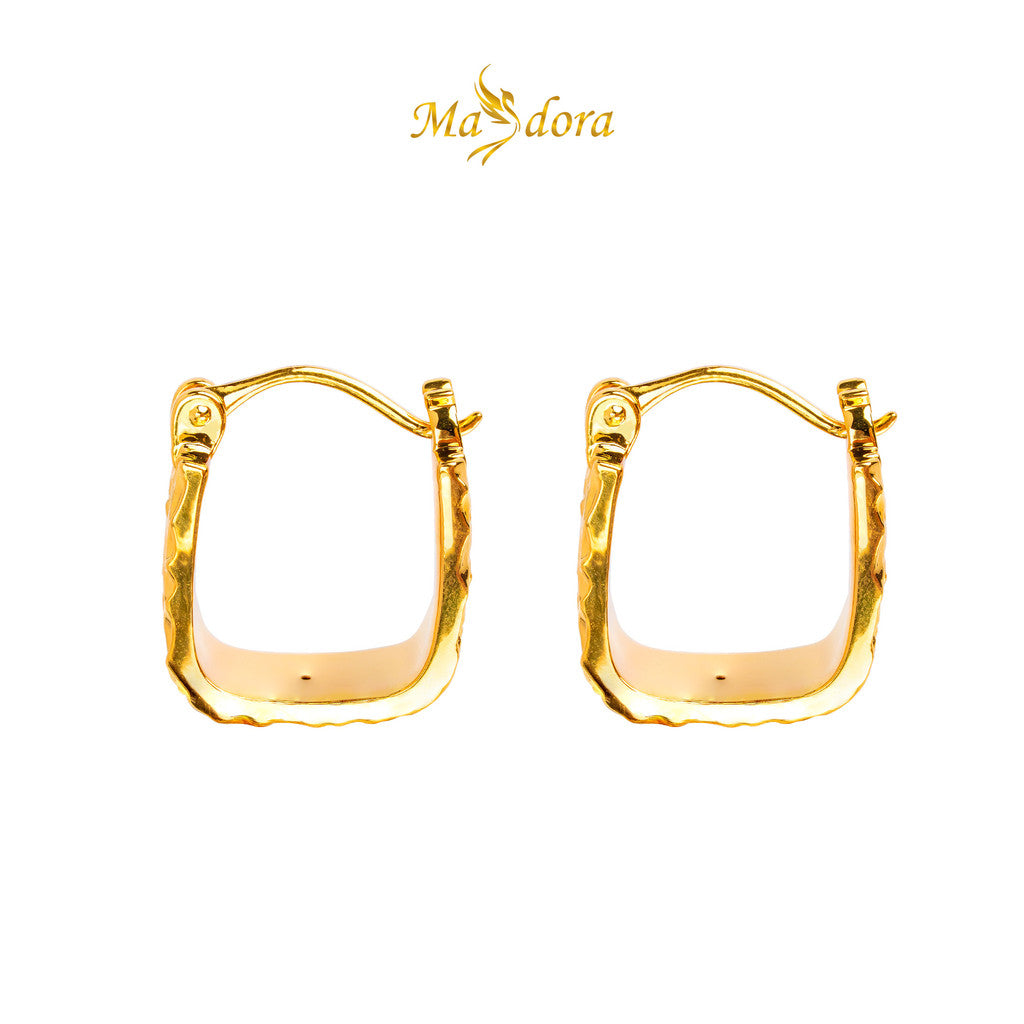 MASDORA 999 Gold Earring Earrings Subang Emas ~ Golden Crinkled Harp (EMAS 999/24K)