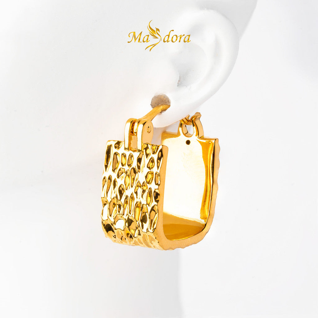MASDORA 999 Gold Earring Earrings Subang Emas ~ Golden Crinkled Harp (EMAS 999/24K)