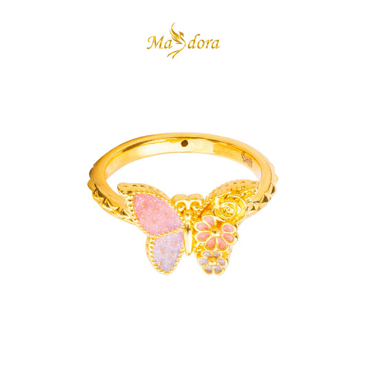 MASDORA 916 Gold Ring Rings Cincin Emas ~ HG Flora Butterfly (Colourful) (EMAS 916/22K)