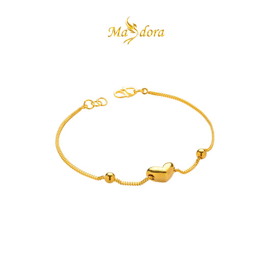 MASDORA 916 Gold Bracelet Rantai Tangan Emas ~ Solid Heart Boba (EMAS 916/22K)