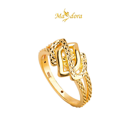 MASDORA 916 Gold Ring Rings Cincin Emas ~ HG Golden Stacked Leaves (EMAS 916/22K)