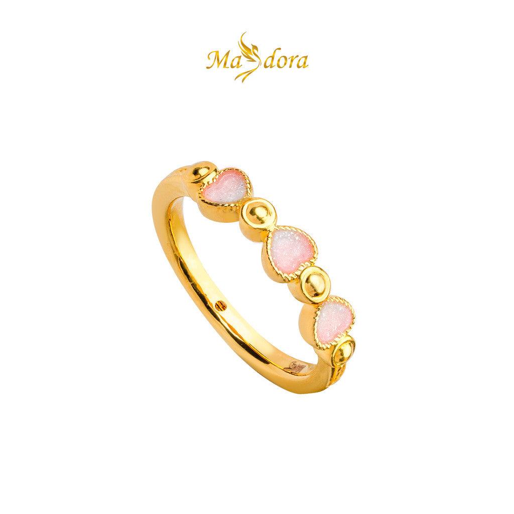 MASDORA 916 Gold Ring Rings Cincin Emas ~ HG Dotted Triple Heart (Colourful)  (EMAS 916/22K)