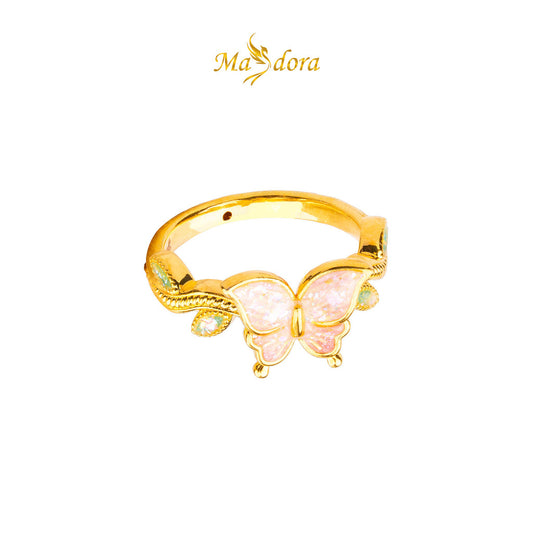 MASDORA 916 Gold Ring Rings Cincin Emas ~ HG Leafy Butterfly (Colourful) (EMAS 916/22K)