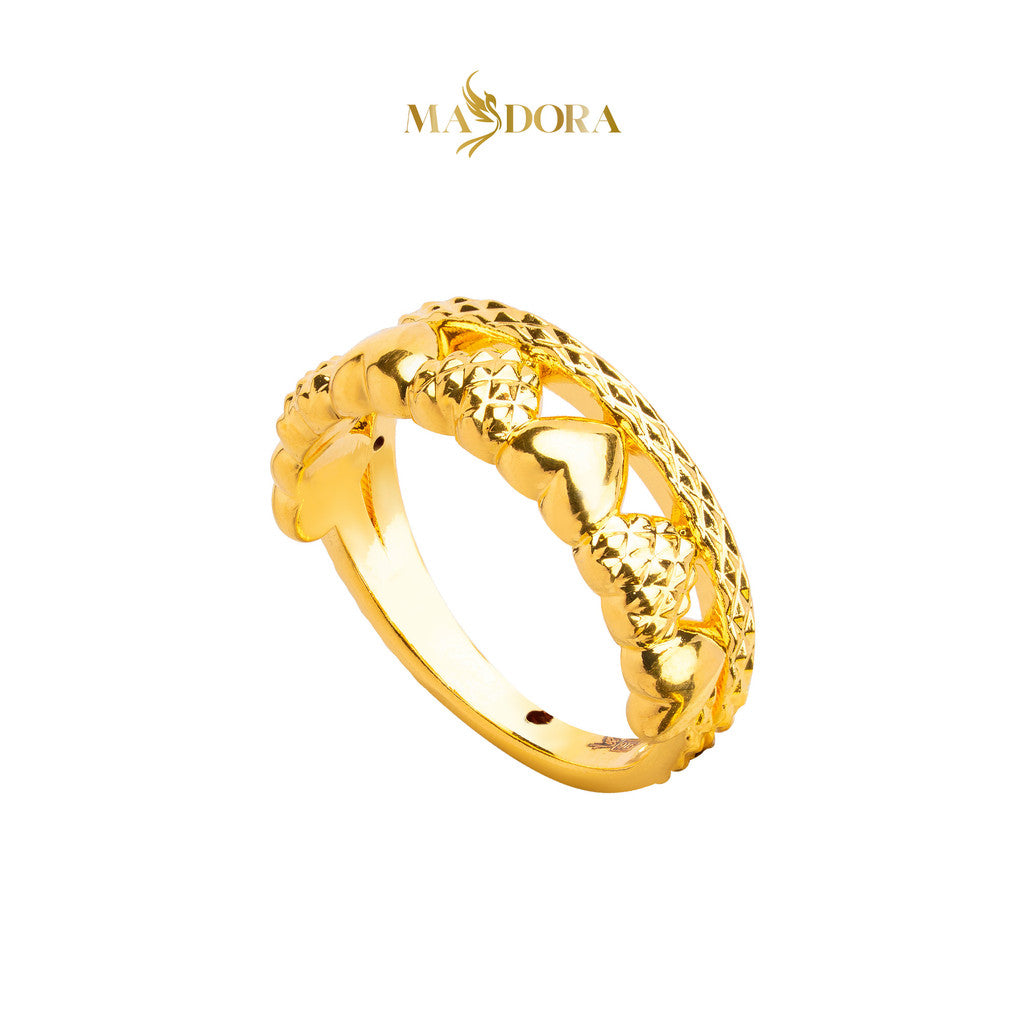 MASDORA 916 Gold Ring Rings Cincin Emas ~ HG Golden Half Diamond Hearts (EMAS 916/22K)