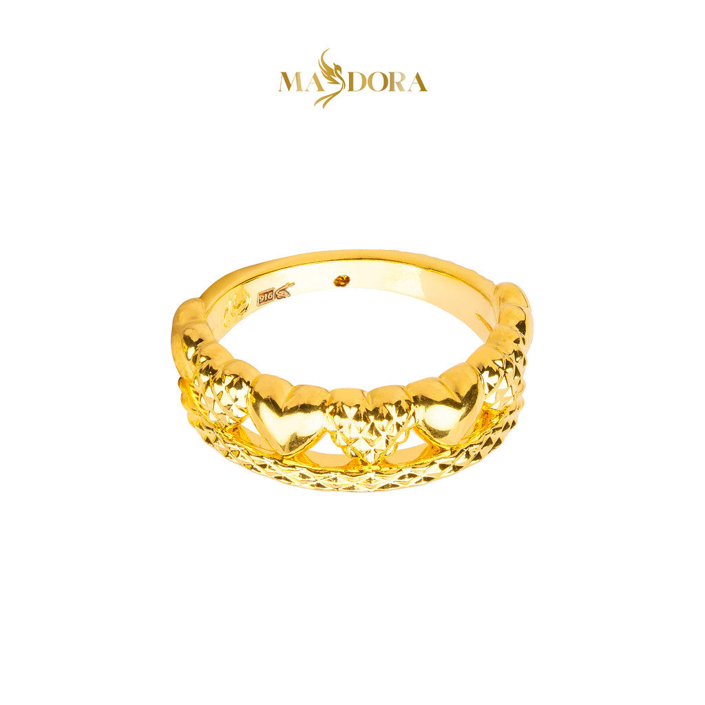 MASDORA 916 Gold Ring Rings Cincin Emas ~ HG Golden Half Diamond Hearts (EMAS 916/22K)