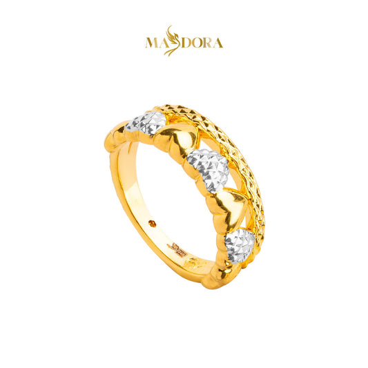 MASDORA 916 Gold Ring Rings Cincin Emas ~ HG Duotone Half Diamond Hearts (EMAS 916/22K)
