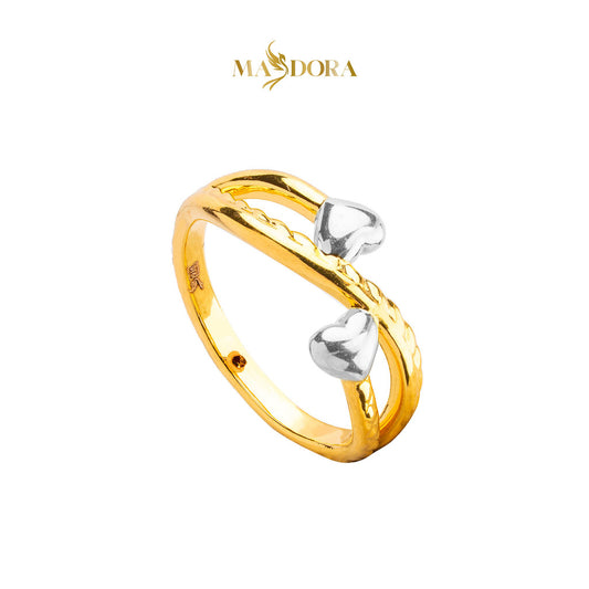 MASDORA 916 Gold Ring Rings Cincin Emas ~ HG Duotone Acute Double Love (EMAS 916/22K)