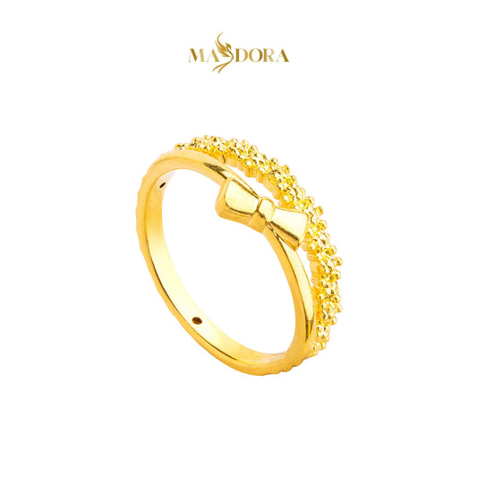 MASDORA 916 Gold Ring Rings Cincin Emas ~ HG Golden Slanted Flowery Bow (EMAS 916/22K)