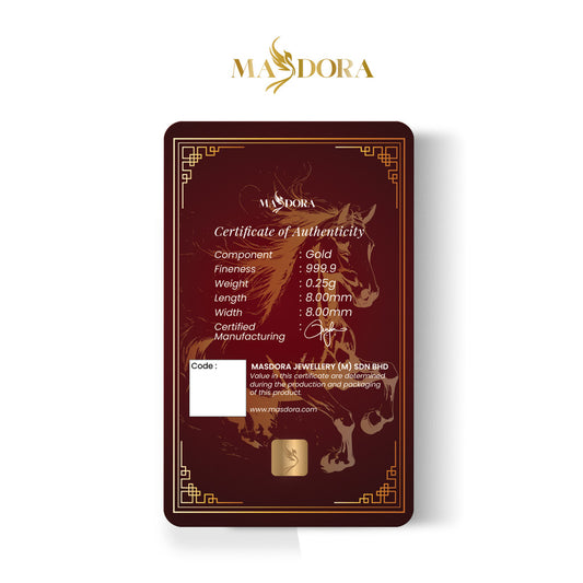 MASDORA 999.9 Gold Bar 0.25GM Calendar Year Collection ~ Golden Horse Lunar (EMAS 999.9/24K)