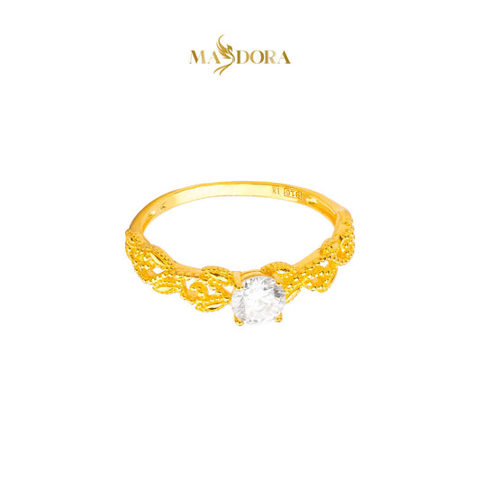 MASDORA 916 Gold Ring Rings Cincin Emas ~ Golden Leafy Solitaire (EMAS 916/22K)